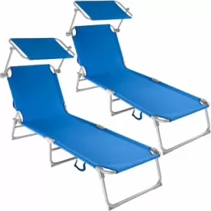 image of Tectake 2 Sun Loungers With Sun Shade Blue