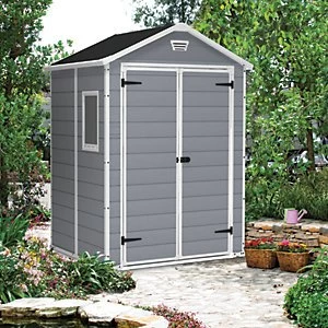 image of Keter Manor Double Door Plastic Shed Grey - 6 x 5 ft