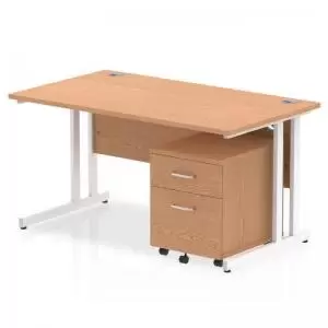 Image of Impulse 1400 x 800mm Straight Desk Oak Top White Cantilever Leg with 2