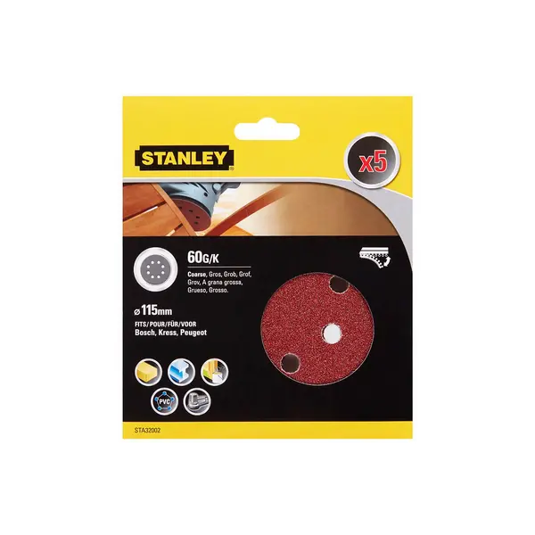 image of STANLEY Random Orbital Sanding Discs 115mm - Pack of 5 60G (STA32002-XJ)