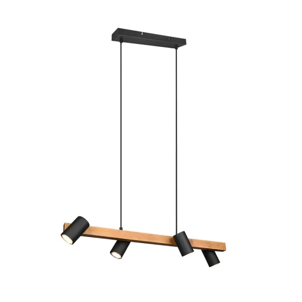 Image of Marley Modern 4 Light Bar Pendant Ceiling Light Black Matt, Wood