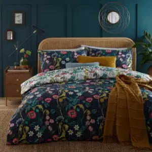 image of La Belle Floral Duvet Cover Set Midnight Blue