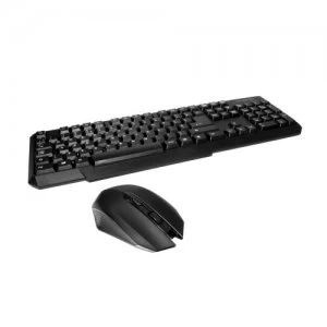 image of Spire RF-888 Wireless Keyboard and Mouse Desktop Kit, Micro USB Receiver, Multimedia, Black, UK Layout