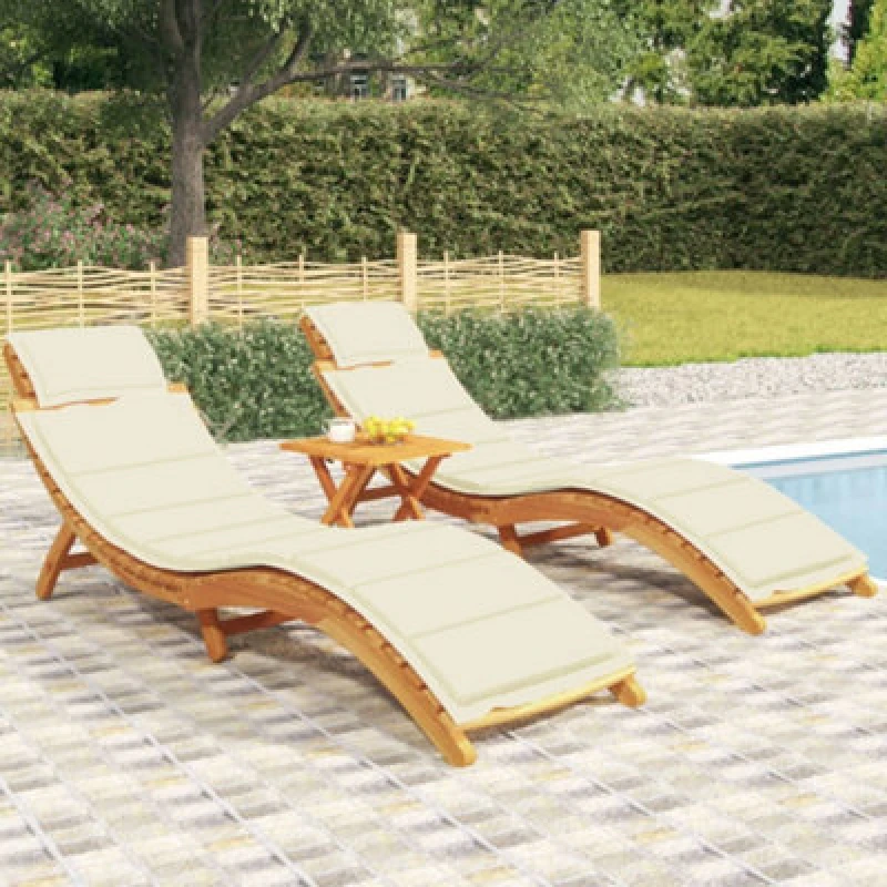 Image of VIDAXL Sun Loungers 2 pcs with Cream Cushions Solid Wood Acacia Vidaxl 8720845747671
