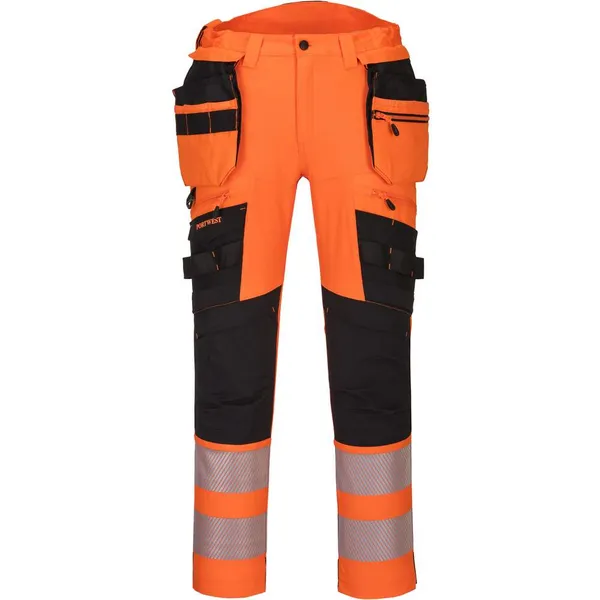 image of Portwest DX4 Hi Vis Detachable Holster Pocket Trousers DX442OBR34 Colour: Orange / Black