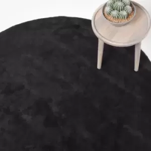 Image of Hand Tufted Plain Cotton Black Large Round Rug, 150cm Diameter - Black - Homescapes