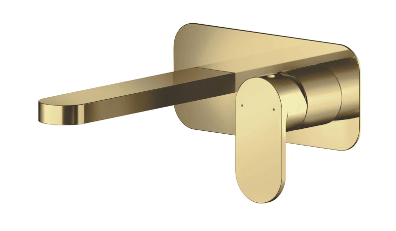 Image of Balterley Round Wall Mounted 2 Tap Hole Mixer Tap with Plate - Brushed Brass Bronze
