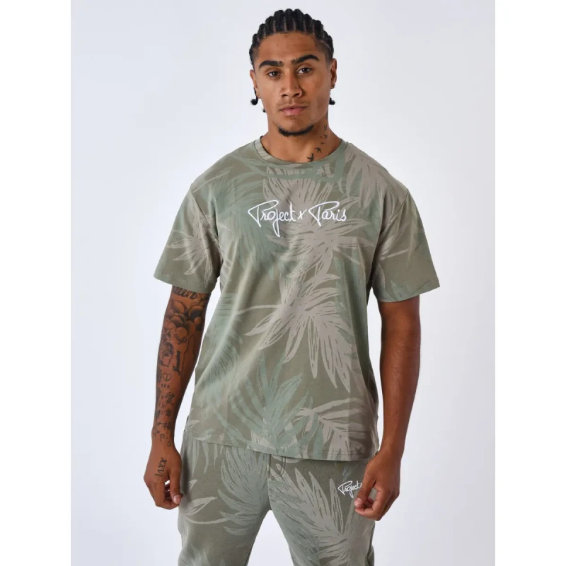 Image of Project X Paris All over palm leaves T-Shirt Project X Paris Gris Male M