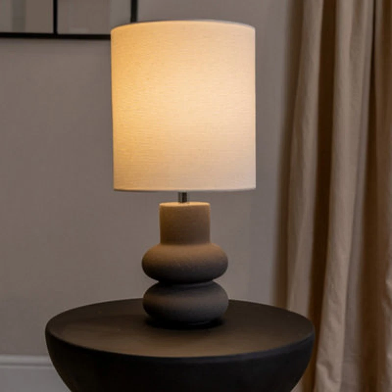 Image of ValueLights ValueLights Jude Linen Tall Drum Shade Black Stacked Abstract Ceramic Table Lamp with Bulb Black One Size Unisex 5059406066276