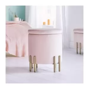 image of Round Pink Velvet Storage Stool