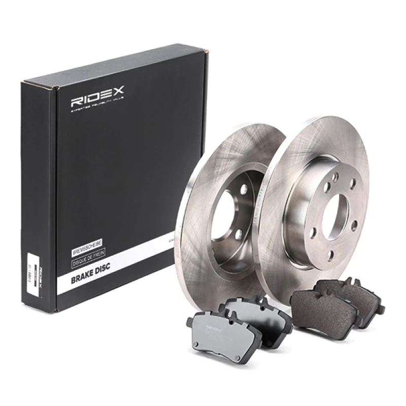 Image of RIDEX 3405B0162 Brake disc and pads set Front Axle, Brake Disc Type: Solid, prepared for wear warning indicator Brake Set,disc brakes (3405)