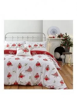 Image of Catherine Lansfield Robins Christmas Duvet Cover Set - Double