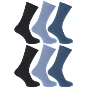 Image of FLOSO Mens Ribbed Non Elastic Top 100% Cotton Socks (Pack Of 6) (UK Shoe 6-11, EUR 39-45) (Shades of Blue)