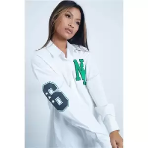 Image of I Saw It First White Varsity Embroidered Oversized Shirt - White