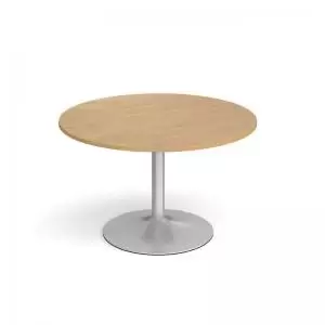 image of Genoa circular dining table with silver trumpet base 1200mm - oak