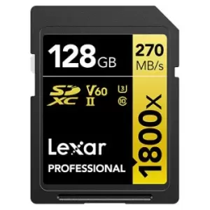 image of Lexar 128GB Professional 1800x 270MB/Sec UHS-II V60 SDXC Card