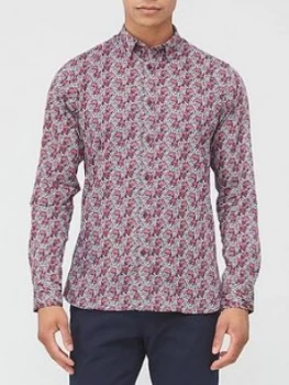 Image of Ted Baker Bircher Leaf Print Shirt, Pink, Size L, Men