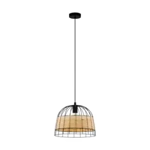 image of Hanging Ceiling Pendant Light Black & Wicker 1x 40W E27 Hallway Feature Lamp