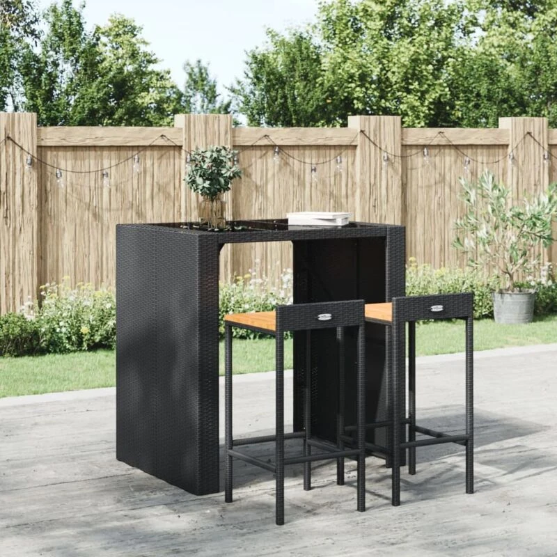Image of VIDAXL Bar Stools 2 pcs Black Poly Rattan and Solid Wood Acacia Vidaxl 8720845740146