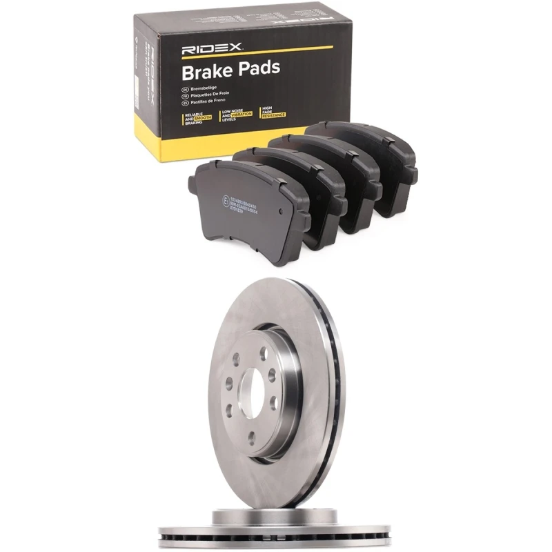 Image of RIDEX 3405B1922 Brake disc and pads set Front Axle, Brake Disc Type: Externally Vented, excl. wear warning contact Brake Set,disc brakes (3405)