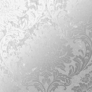 image of Graham & Brown Superfresco Milan Damask Wallpaper - Silver