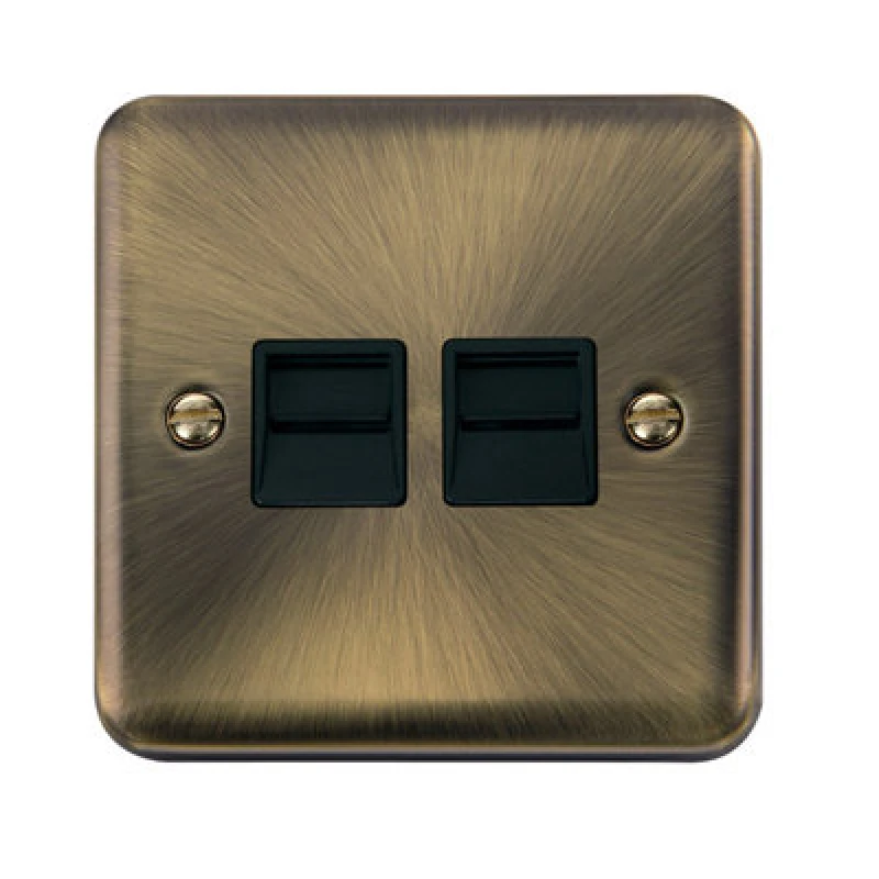 Image of SE Home Curved Antique Brass Master Telephone Twin Socket Gold