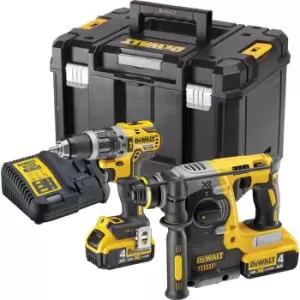 Image of DEWALT DCK2070M2T 18v XR Cordless Brushless SDS and Combi Drill Kit 2 x 4ah Li-ion Charger Case