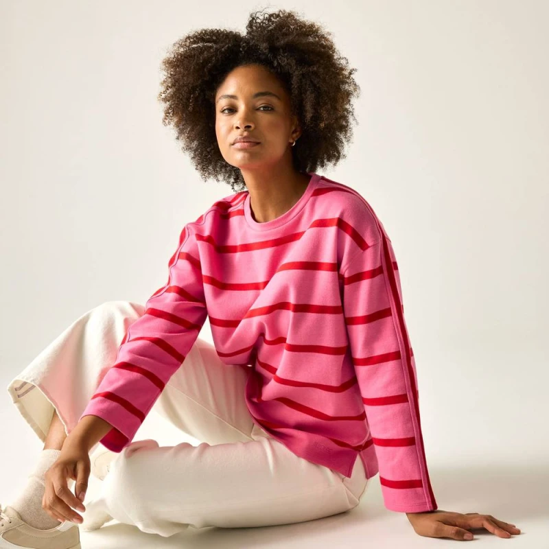 Image of Regatta Womens Avira Stripe Crew Neck Sweater in Pink Size: 16 Pink Female 16