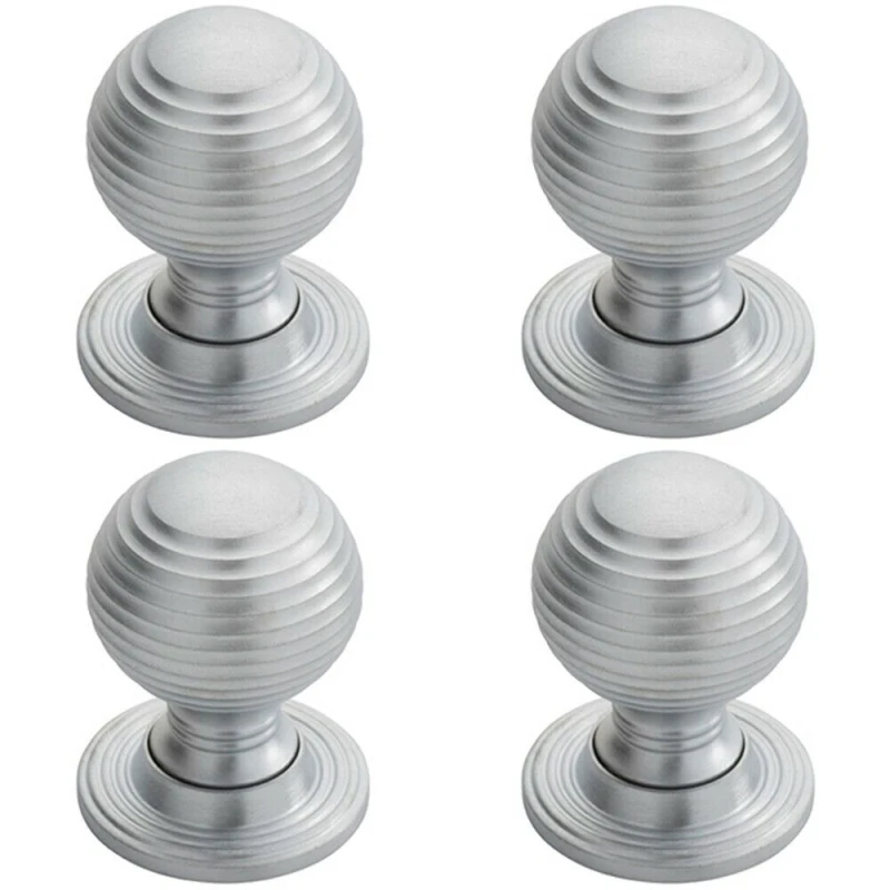 Image of Loops 4x Textured Reeded Ball Cupboard Door Knob 28mm Dia Satin Chrome Handle Multi unisex