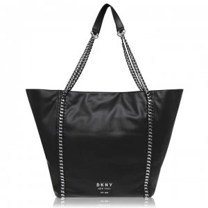 image of DKNY Alixis PU Chain Tote Bag - Black/Sil BSV