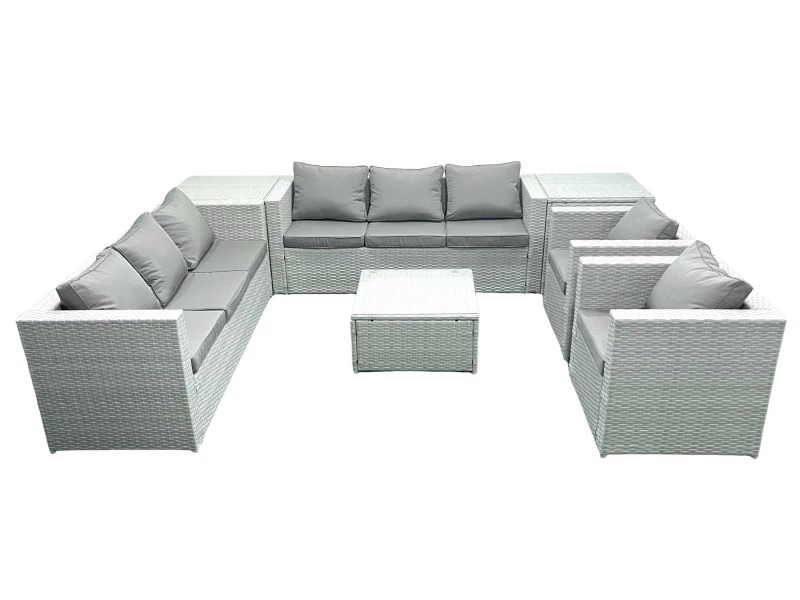 Image of Fimous Outdoor Rattan Sofa Garden Furniture Set with 2 Armchairs Square Coffee Table 2 Side Tables Light Grey Mixed Light Grey