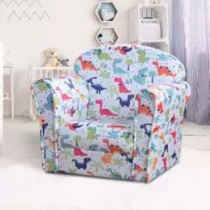 Image of Childrens Dinosaur Print Soft Fabric Armchair Multi Colour