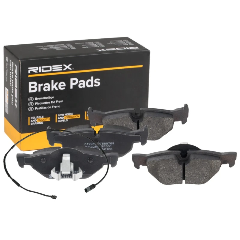 Image of RIDEX 402B1808 Brake pad set Front Axle, incl. wear warning contact, with piston clip Brake Pad Set,disc brake (402)