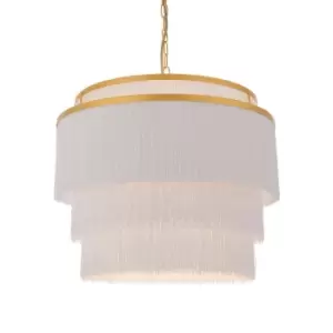 Image of Gold Multi Arm Ceiling Pendant Light - White Tassels - Diffused Light Effect