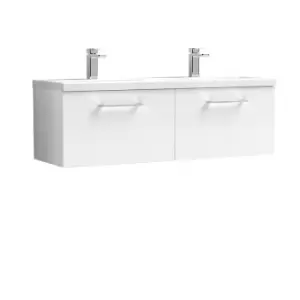 image of Nuie Arno 1200mm Wall Hung 2 Drawer Vanity & Double Ceramic Basin Gloss White