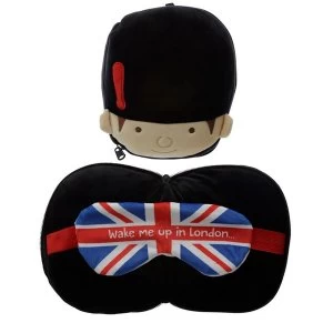 image of Relaxeazzz Plush Guardsman Round Travel Pillow & Eye Mask