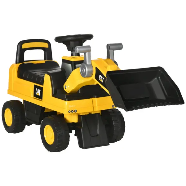 image of HOMCOM CAT Licensed Kids Ride-On Toy Digger with Manual Shovel & Horn for Ages 1-3 Years