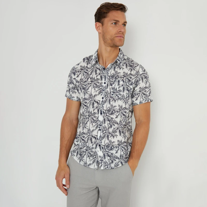 Image of Threadbare Tropical Print Short Sleeve Shirt Natural male M