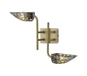 Image of Ashton Wall Lamp 2 Light Antique Brass, Crystal