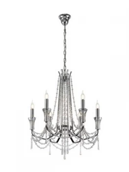 Image of Ceiling Chandelier Pendant 6 Light E14 Polished Chrome, Crystal