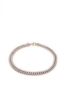 image of The Love Silver Collection Sterling Silver Rose Gold Plated Double Row Cubic Zirconia Tennis Bracelet