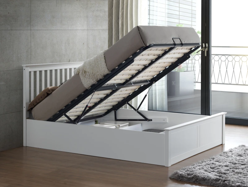 Image of Bedmaster Bedmaster Malmo Wooden Ottoman Bed And Primrose 2000 Pocket Sprung Memory Foam Mattress in White Size: King White King Unisex 950996477915
