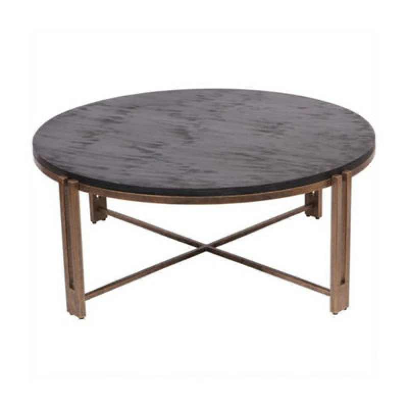 Image of Buttercup Farm Dalston Sandblasted Wood And Champagne Frame Coffee Table - Iron/wood - L101 X W101 X H40.5cm - Black/gold