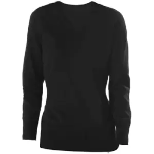 image of Kariban Womens/Ladies Cotton Acrylic V Neck Sweater (XS) (Black)