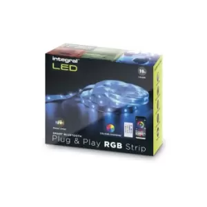 image of Integral LED Lighting - Integral rgb Plug Play LED Strip Kits IP20 5M 4.5W/M 10mm Width 120 Beam With ir Controller & Bluetooth App Control uk Plug