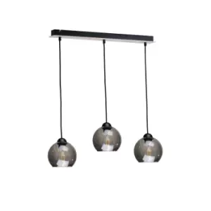 image of Wood Bar Pendant Ceiling Light Black, 60cm, 3x E27