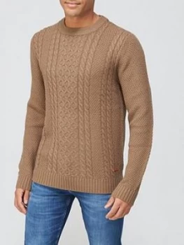 image of Jack & Jones Textured Crew Neck Jumper - Brown