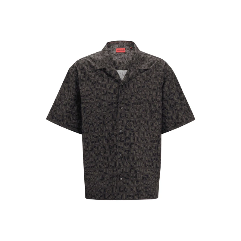 Image of Hugo Seasonal Print Overshirt-Fit Shirt Black male M