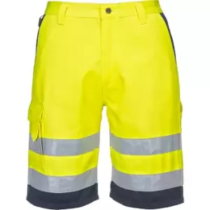 Image of Portwest Mens Class 1 Hi Vis Poly Cotton Shorts Yellow / Navy L