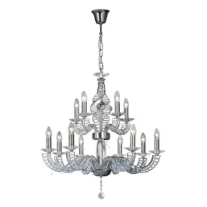 Image of Santo Pendant 2 Tier 12 Light E14 Polished Chrome/Crystal